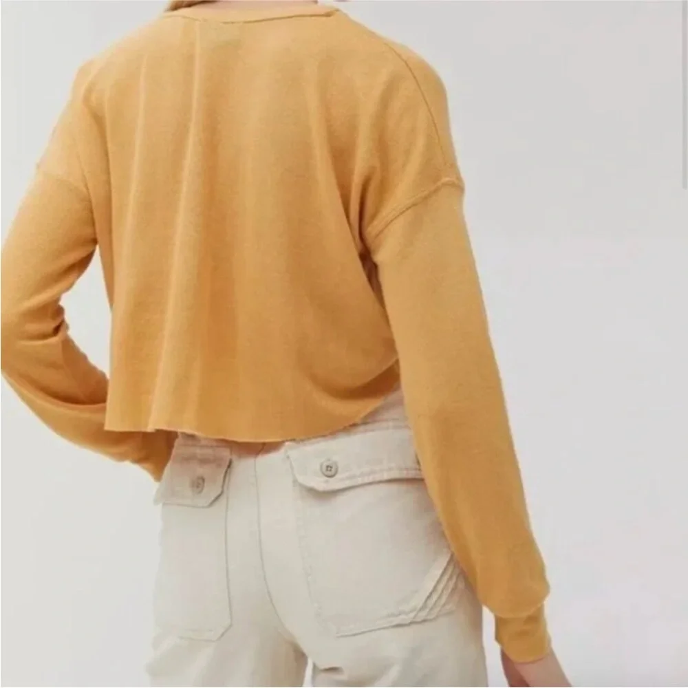 UO Out From Under Mustard Long Sleeve Cropped Emmy Henley Top Size S - Picture 2 of 6